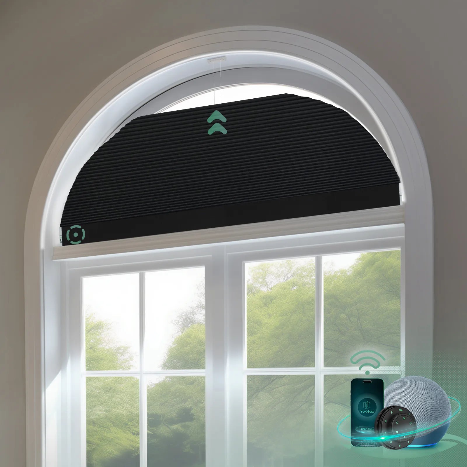 Smart blackout honeycomb shades for arched windows-noir