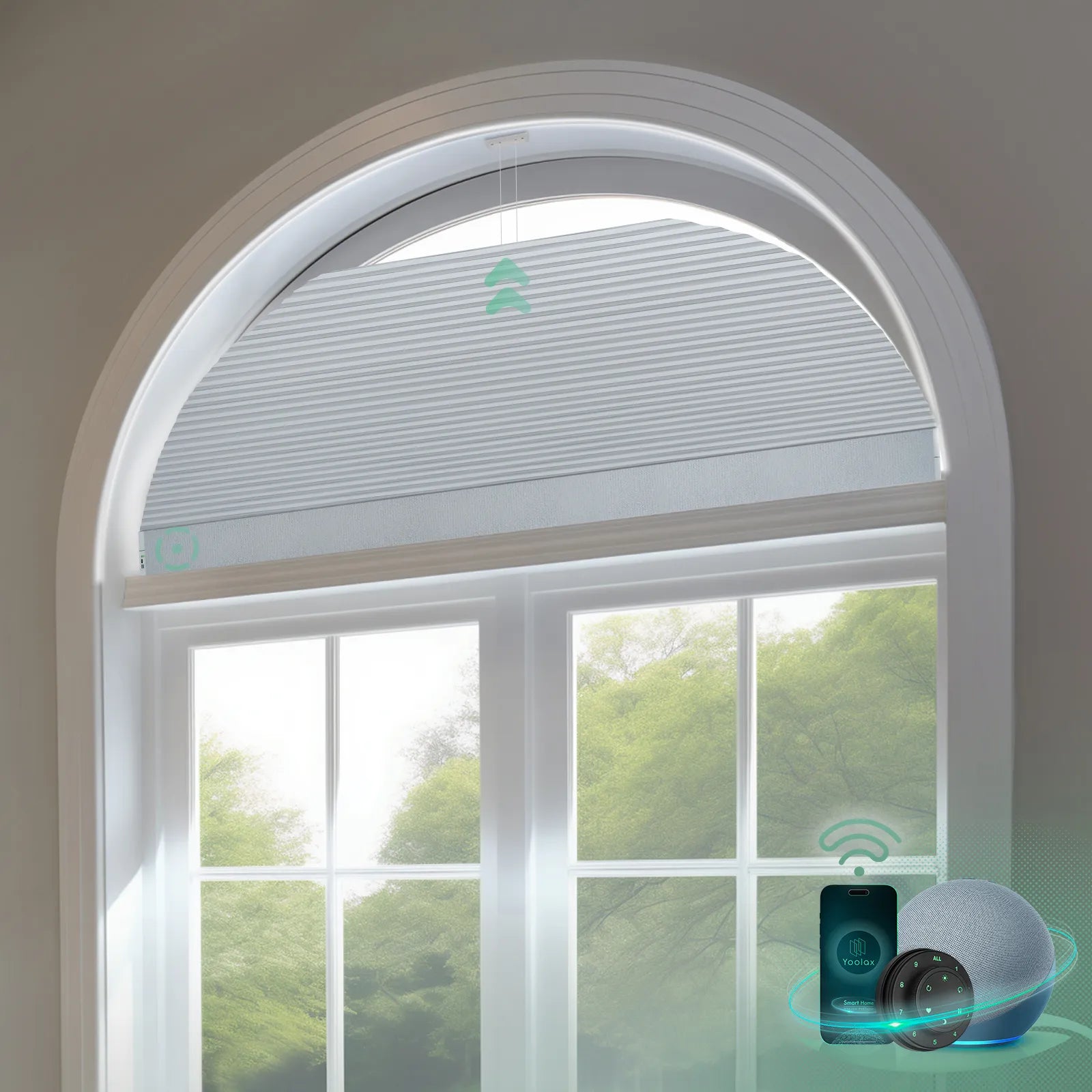 Smart blackout honeycomb shades for arched windows-pearl