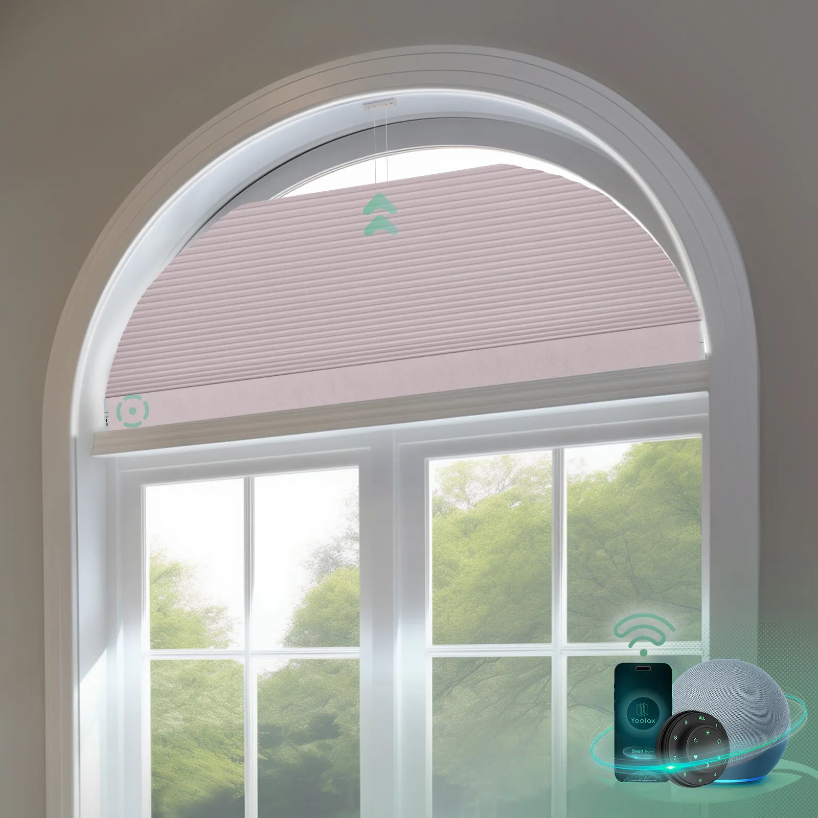 Smart blockout honeycomb shades for arched windows-light pink