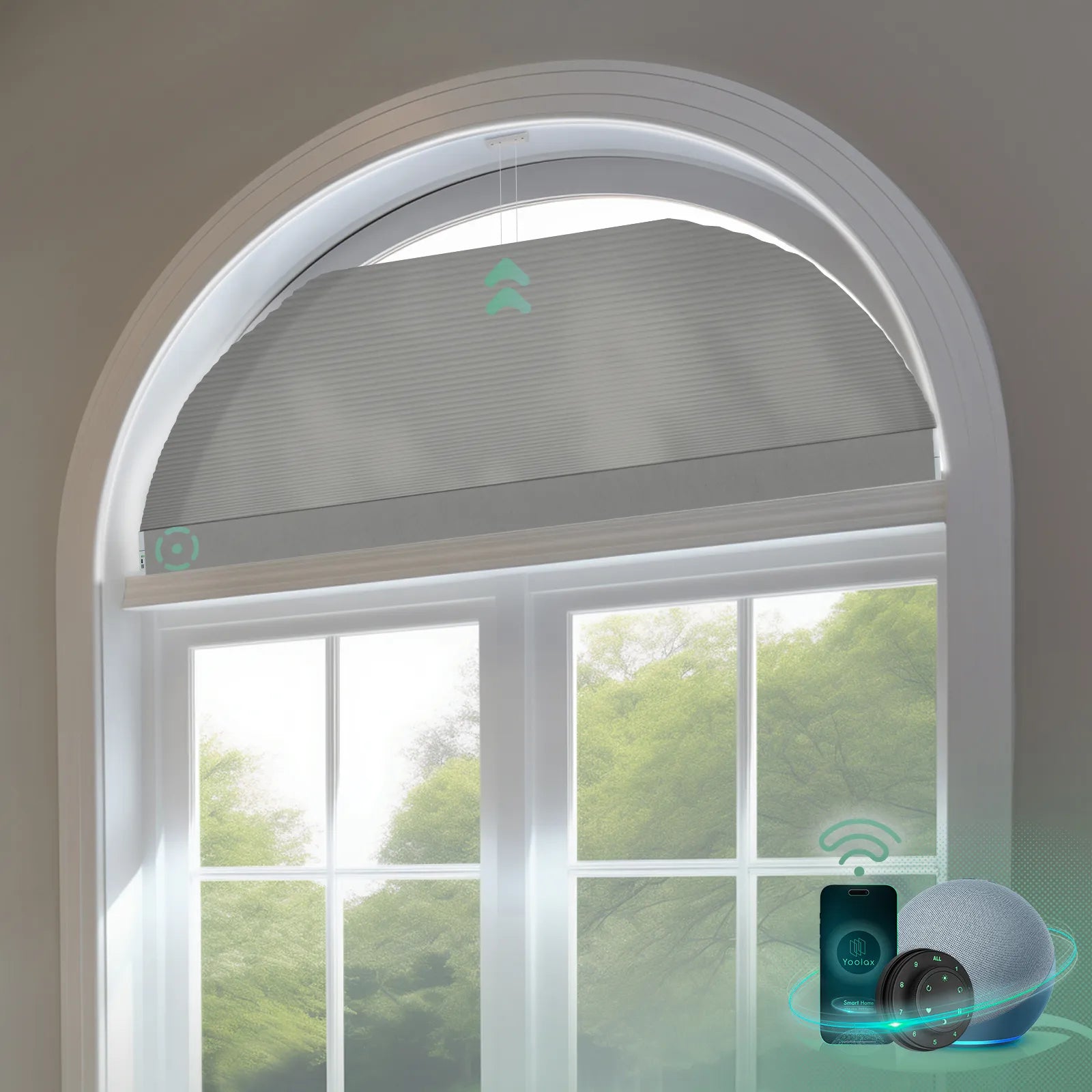 Smart half shading honeycomb shades for arched windows-dark grey