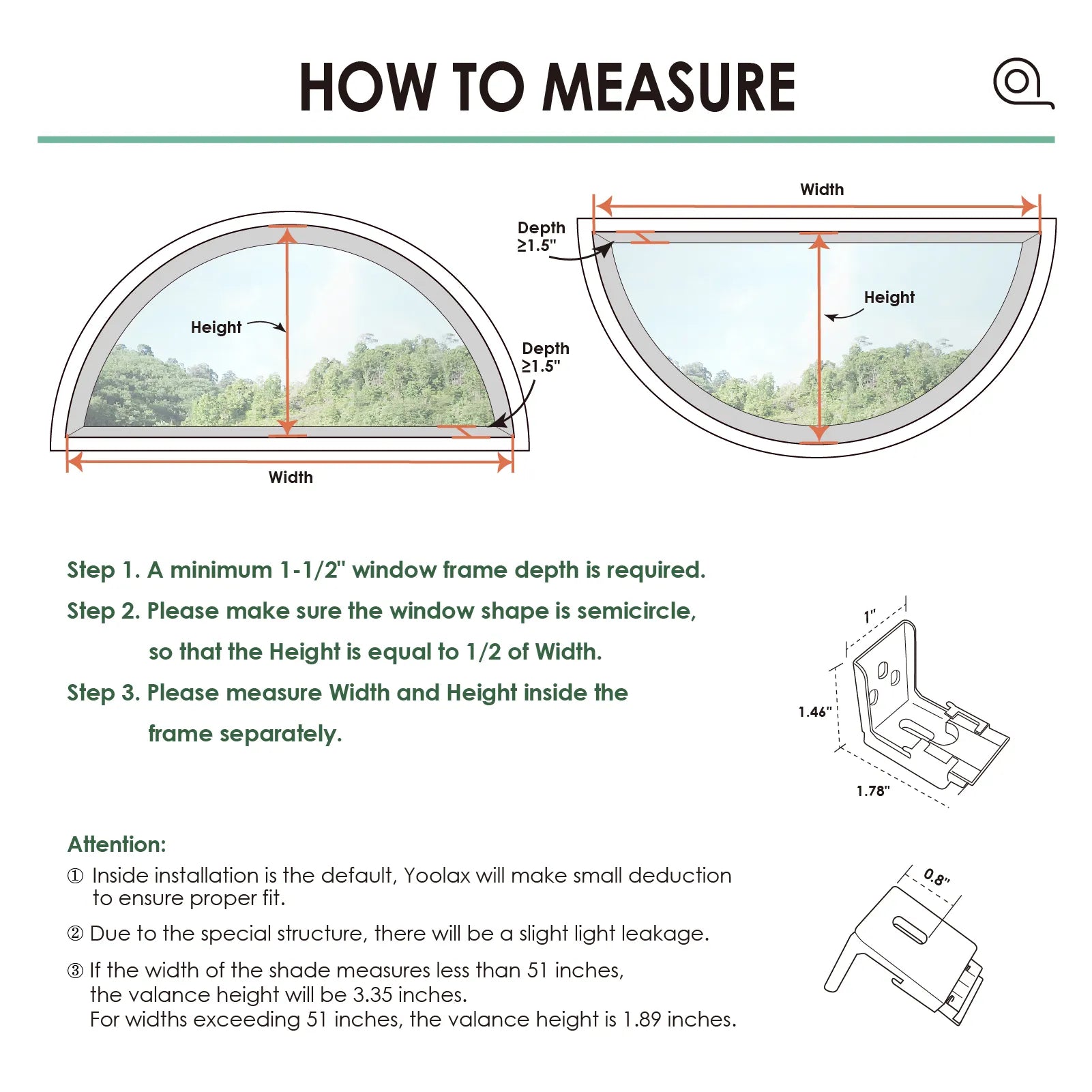 Measurement guidelines and notes for arch honeycomb shades