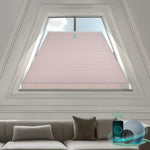 Smart blackout honeycomb shades with voice, remote, and app control for isosceles trapezoid windows-light pink