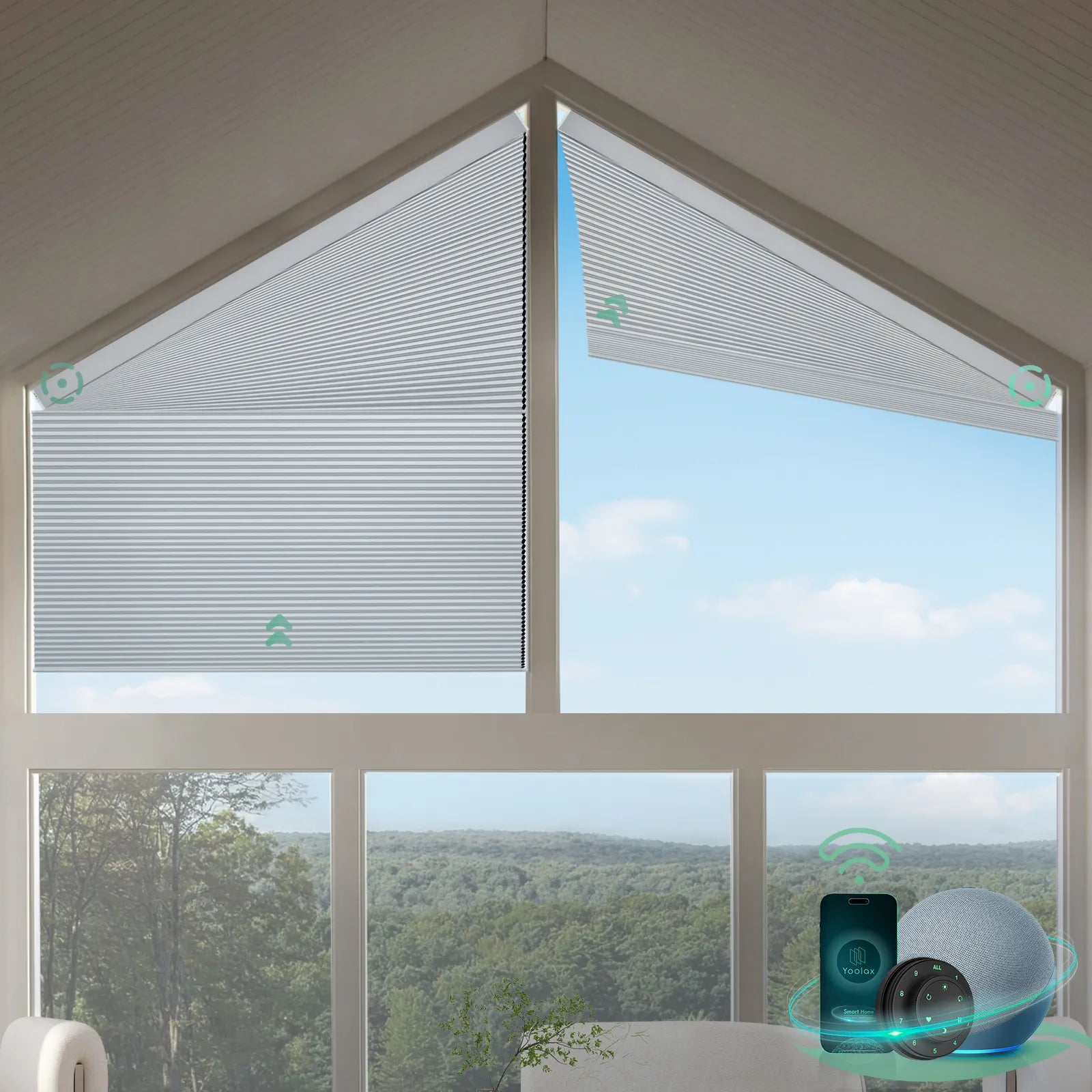 Smart blackout honeycomb shades for right trapezoid windows-pearl