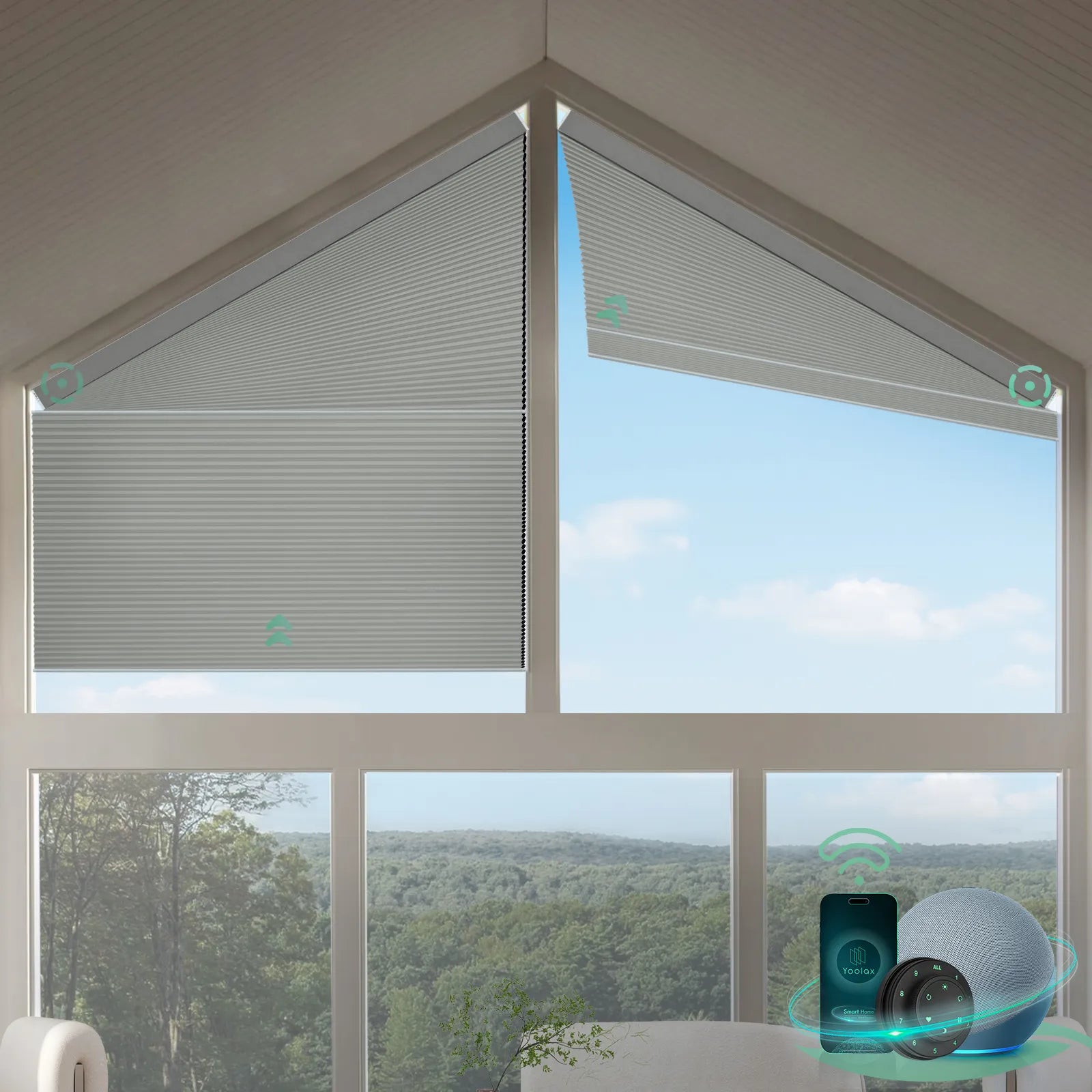 Smart blockout honeycomb shades for right trapezoid windows-dark grey