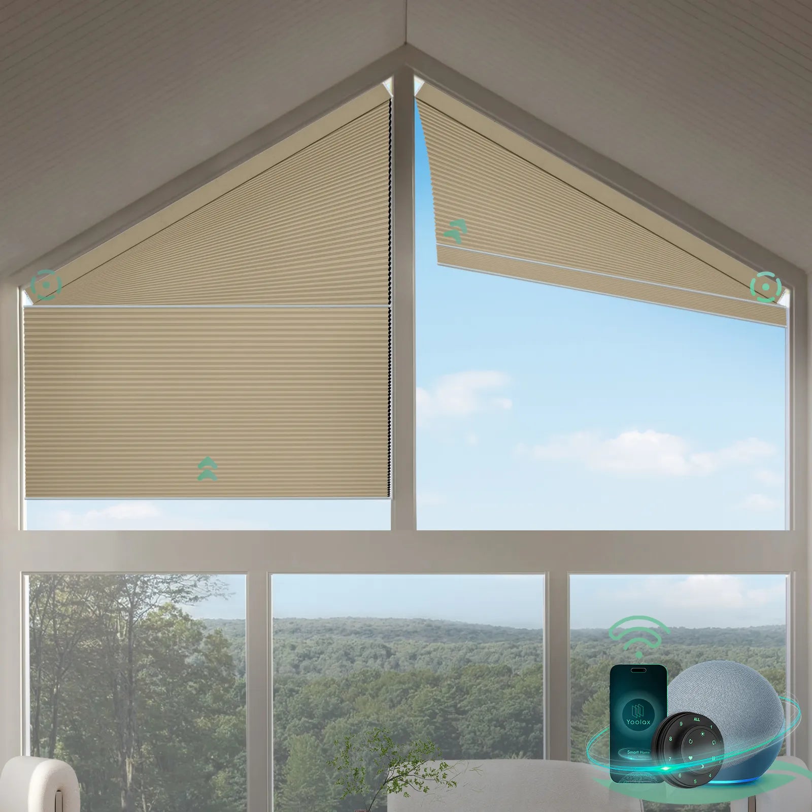 Smart blockout honeycomb shades for right trapezoid windows-light coffee