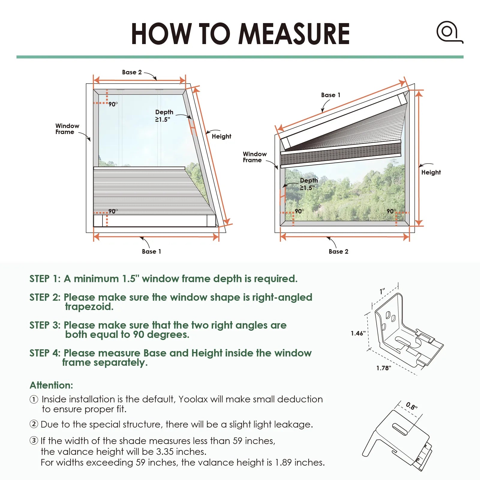 Measurement guidelines and notes for right trapezoid windows honeycomb shades