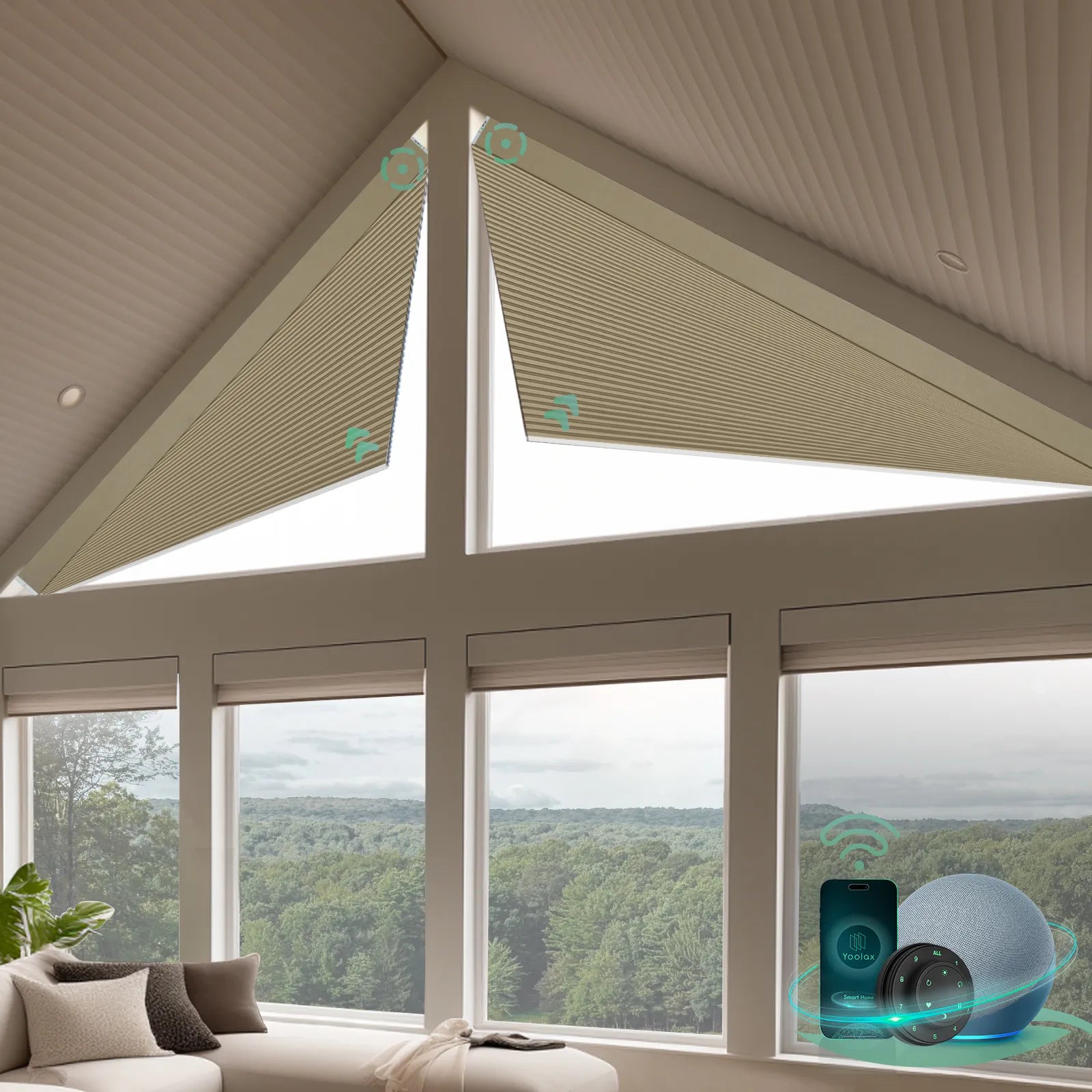 Smart blackout cellular shades for triangle windows-light coffee