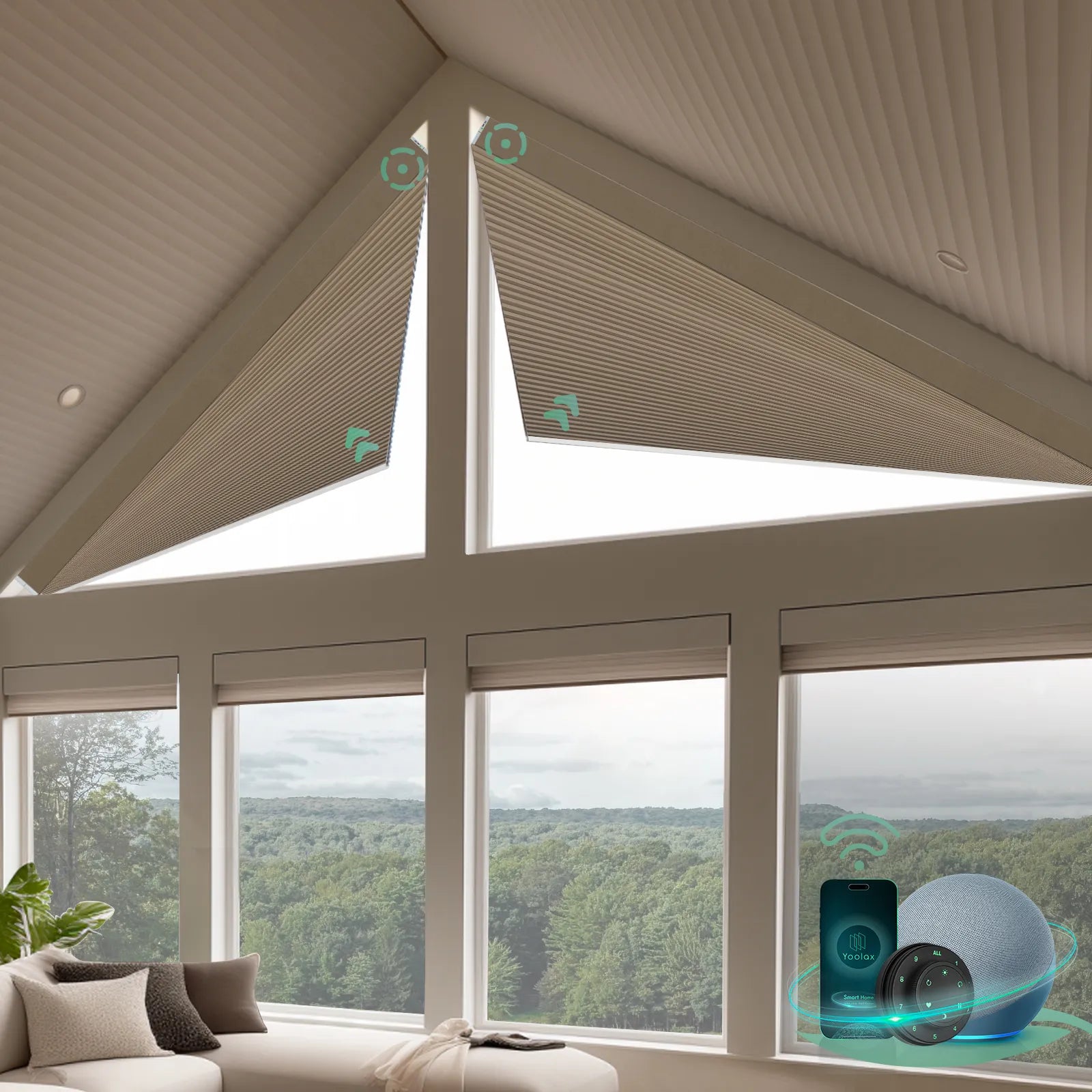 Smart blockout cellular shades for triangle windows-brown