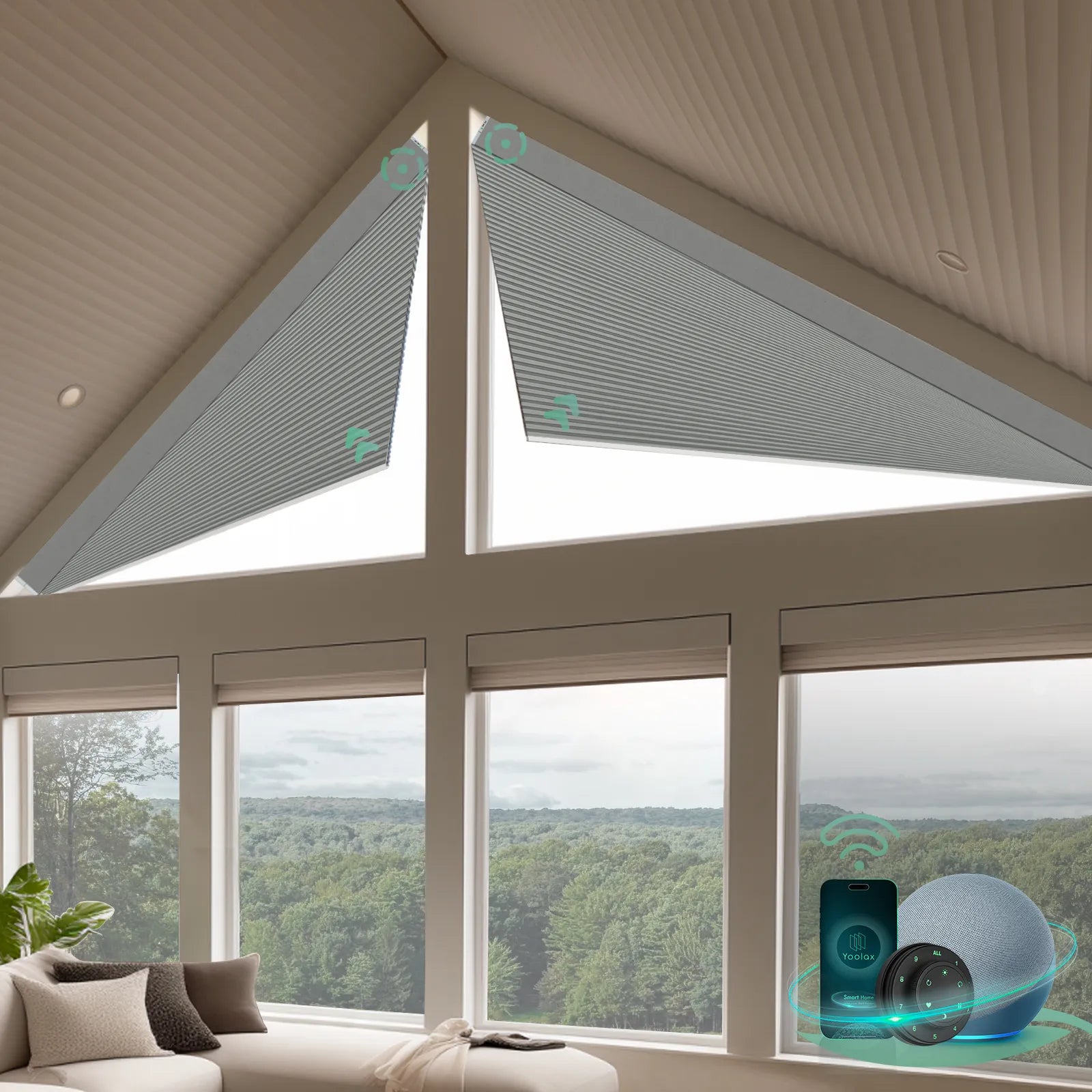 Smart blockout cellular shades for triangle windows-dark grey