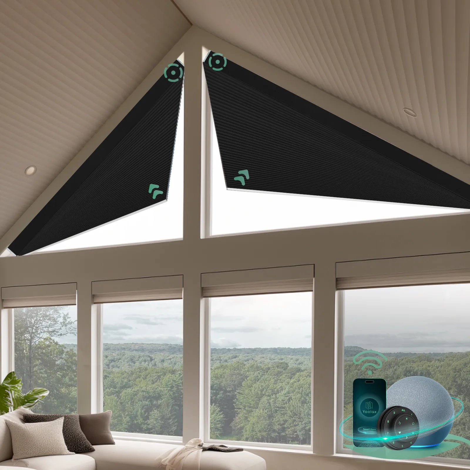 Smart blockout cellular shades for triangle windows-noir