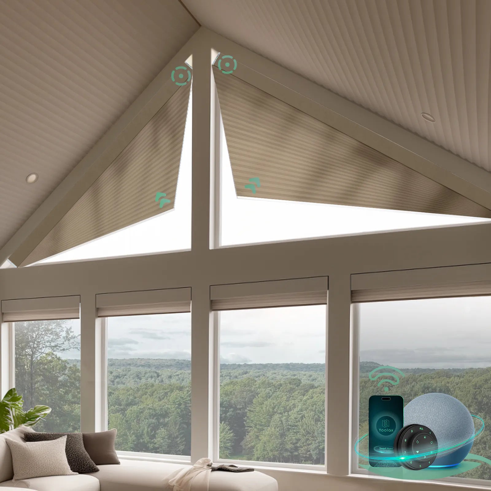 Smart half shading cellular shades for triangle windows-brown