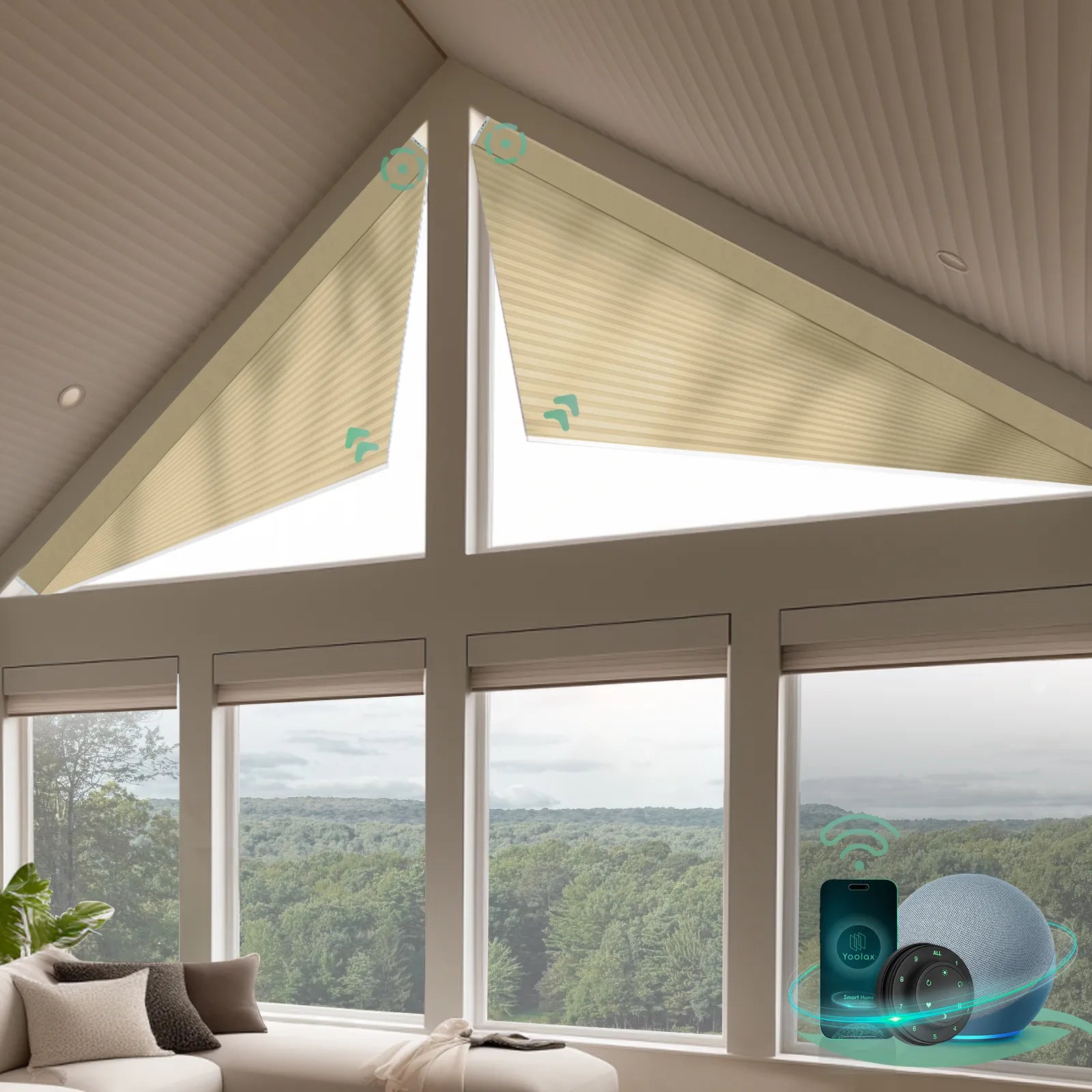 Smart half shading cellular shades for triangle windows-light coffee