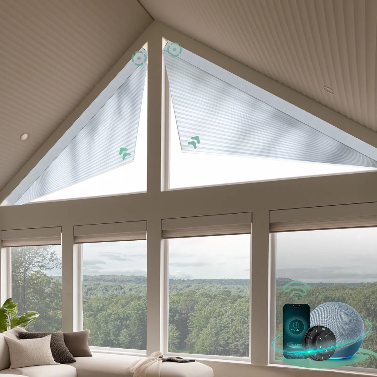 Smart half shading cellular shades for triangle windows-white