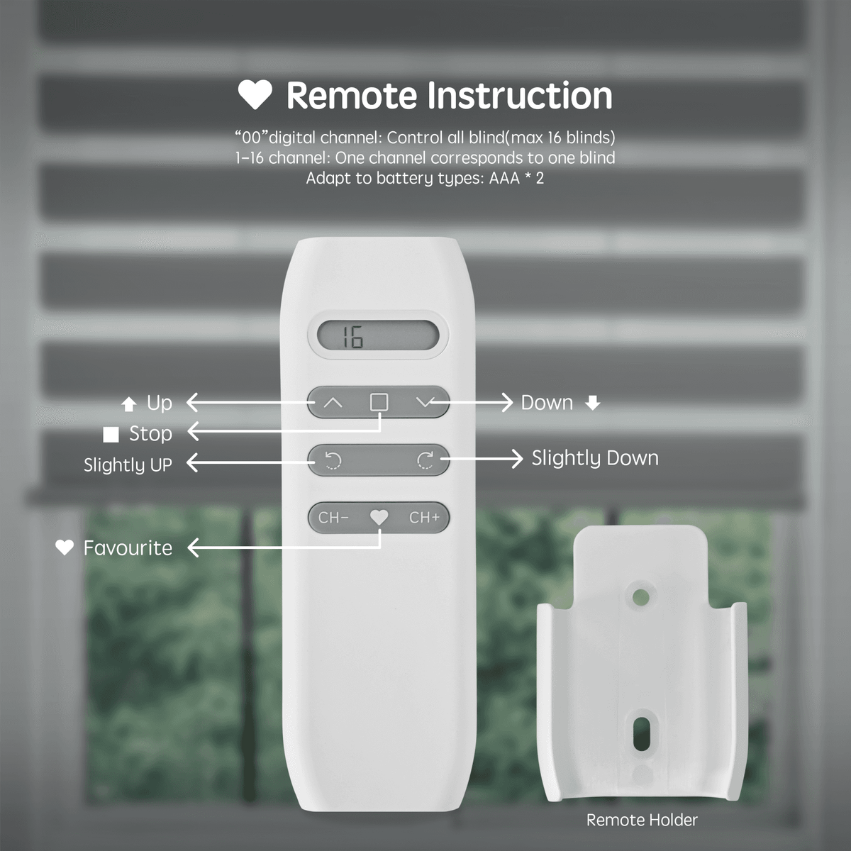 Remote control button function introduction and remote holder display