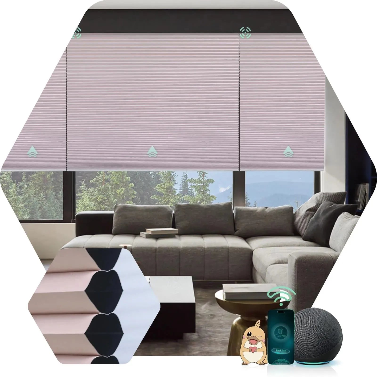 Electric cellular window shades with Blackout Light Pink, Design for Bedroom & Living Room etc.