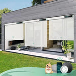 Motorized outdoor shades with 3% Openness White fabric,  suited for porches, patios, or decks