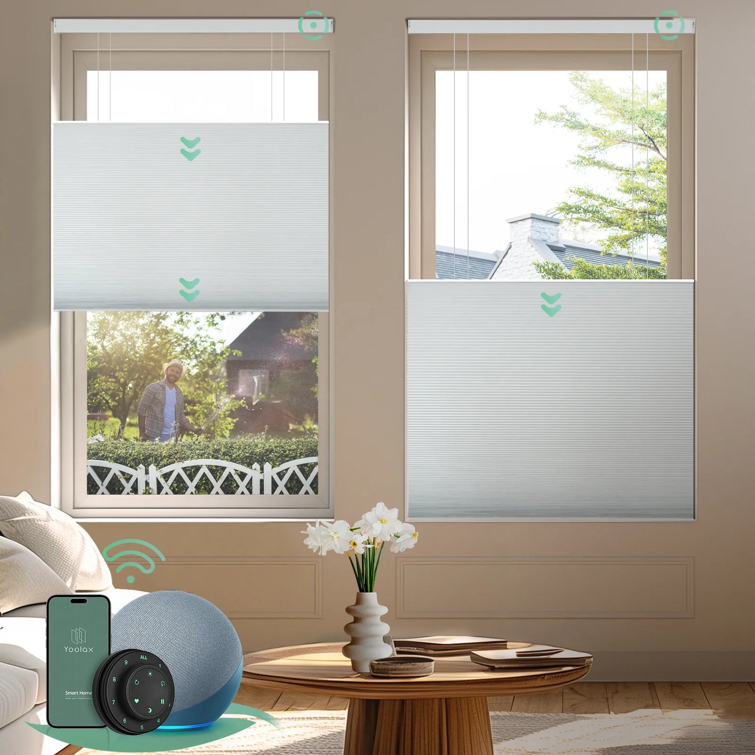 Yoolax Motorized Blackout Top Down Bottom Up Cellular Shades