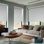 Yoolax smart blackout roller window shades with vinyl-white fabric, ideal for Bedrooms, Living Rooms