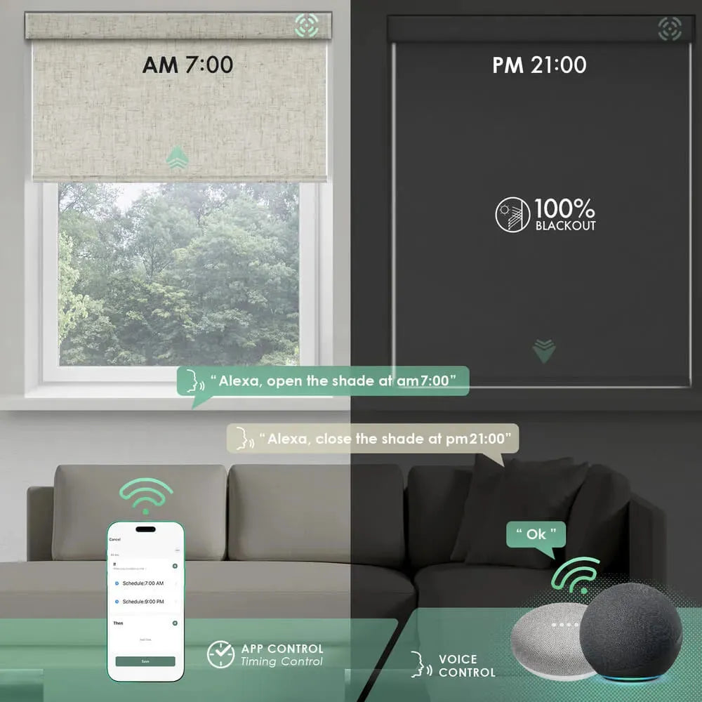 Smart roller shades with voice control, app control , and timer functions