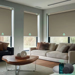 Yoolax smart blackout roller shades with vinyl-light coffee fabric, ideal for Bedrooms, Living Rooms