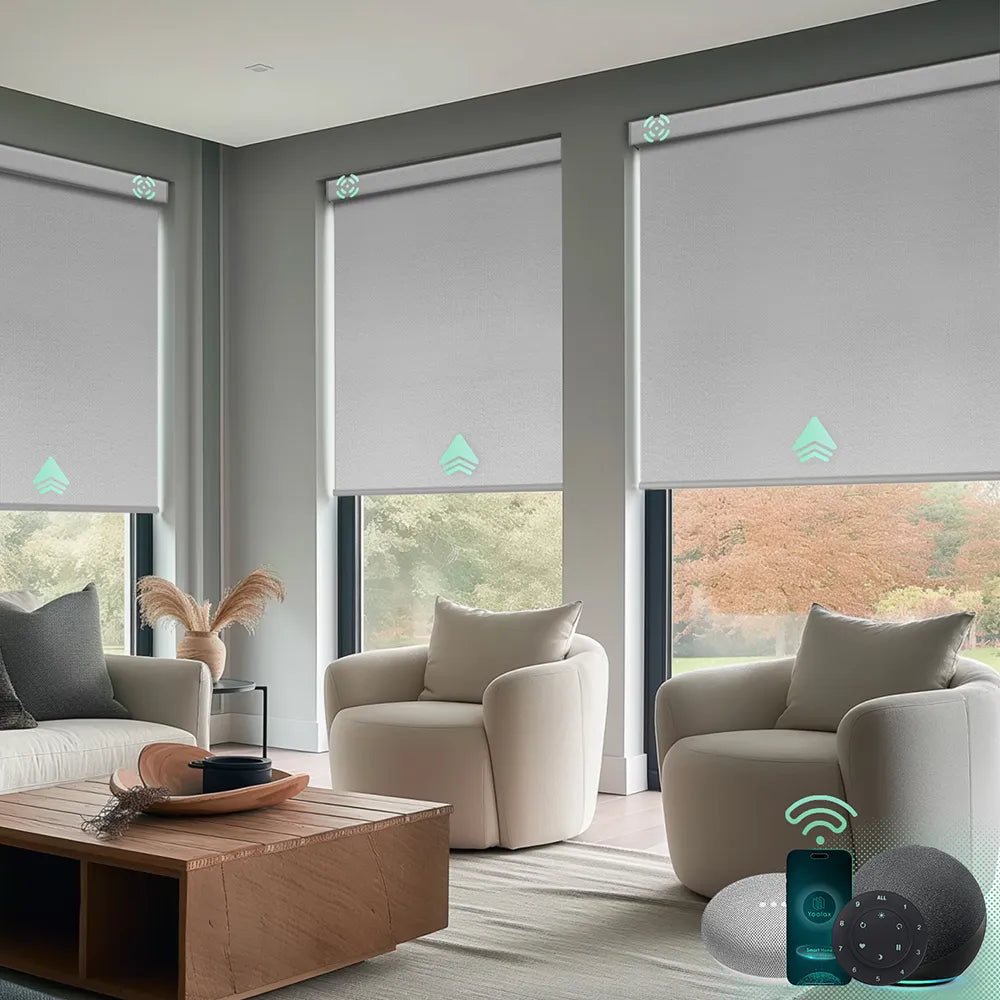 Smart roller shades blackout with vinyl-pure white fabric, ideal for Bedrooms, Living Rooms