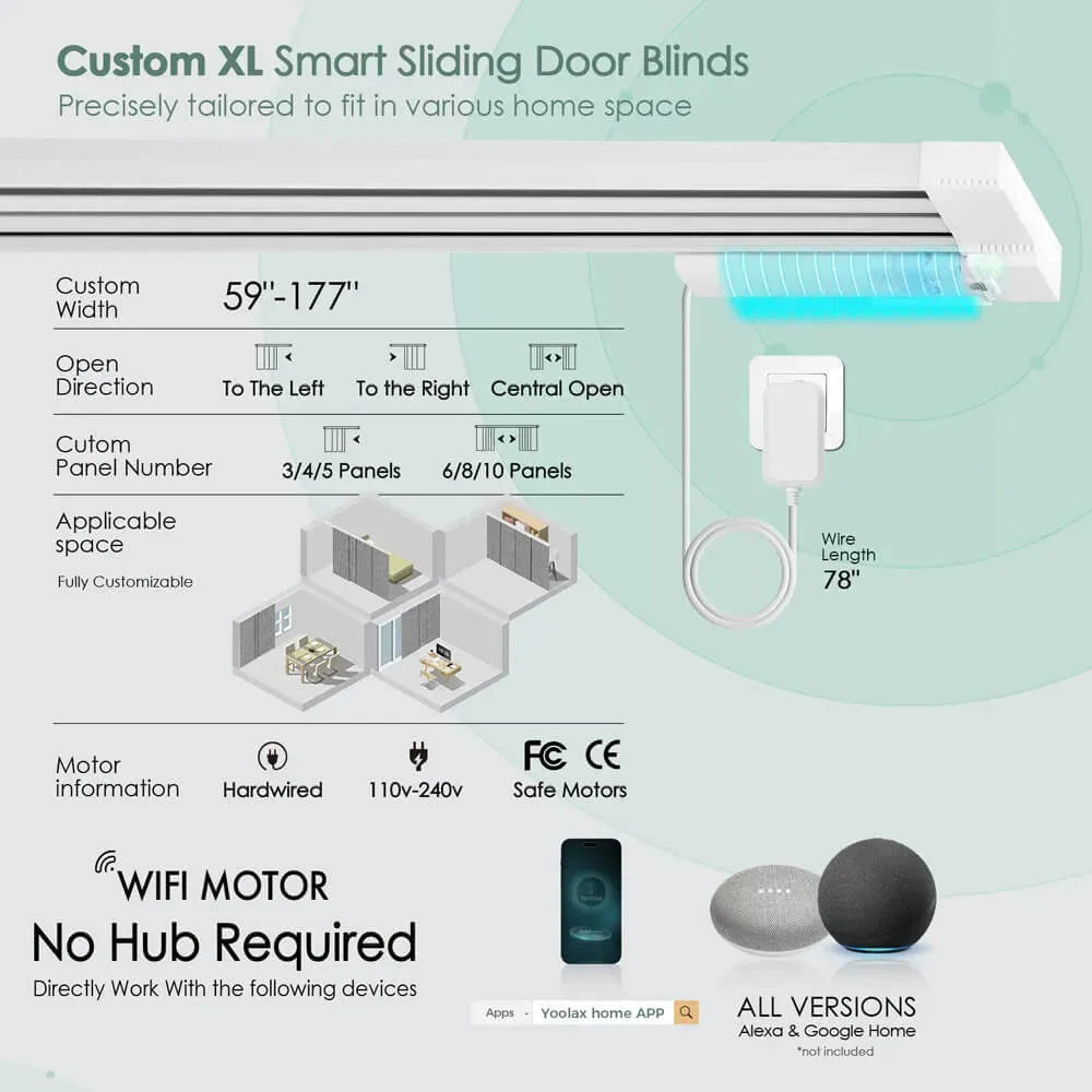 Yoolax Custom XL Smart Sliding Door Blinds Hardwired