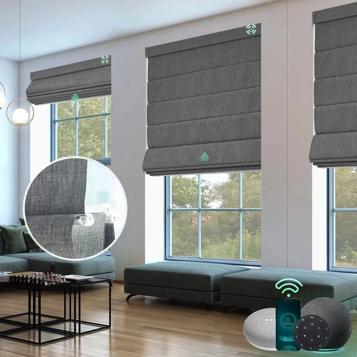 Yoolax Motorized Roman Shades Blackout