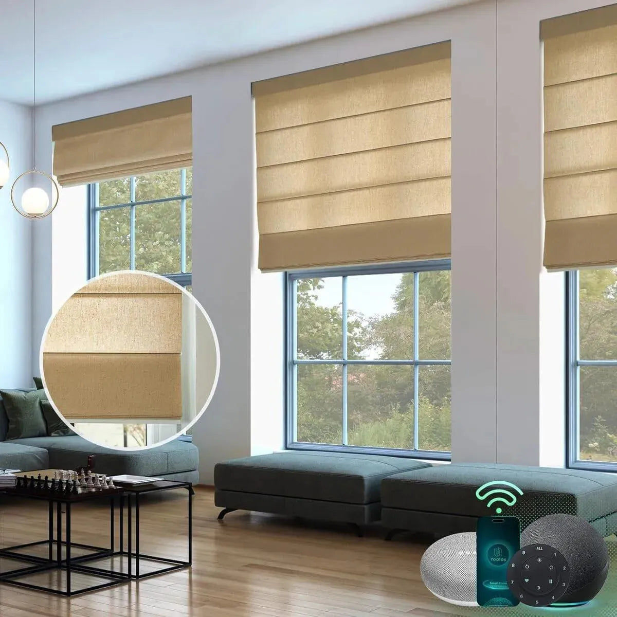 Yoolax Motorized Roman Shades Half-Shading